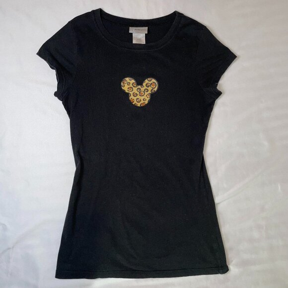 Disney Other - Disney Girl's Size L Mickey Tee Black with Leopard Short Sleeve Round Neck